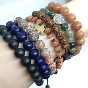 MULTI COLOR GEM STONE NUT GLASS STRETCH BRACELET SET STACK BOHO CHIC BOHEMIAN